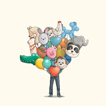 Verjaardagskaart tuktuk met ballonnen 2