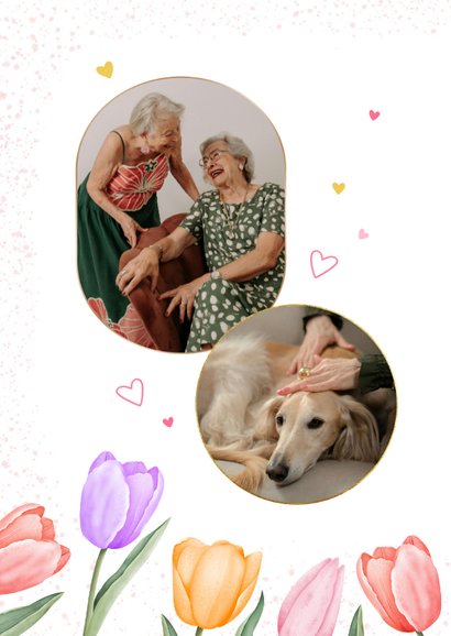 Verjaardagskaart tulpen aquarel en foto 80 jaar 2