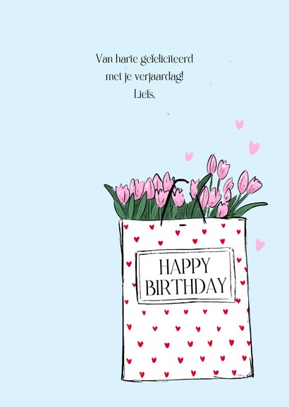Verjaardagskaart tulpen tas vrouw 3