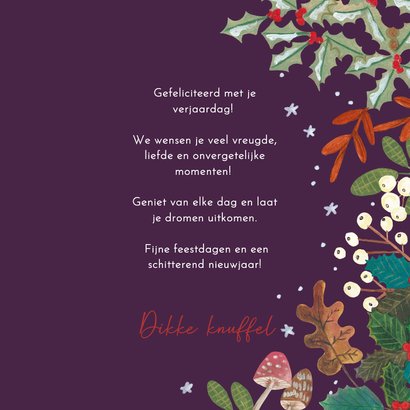 Verjaardagskaart typografie en bloemen winter 3