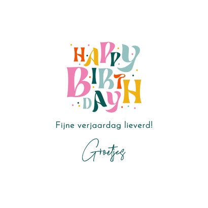 Verjaardagskaart typografisch birthday kleur confetti modern 3