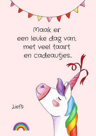 Verjaardagskaart unicorn 1 jaar 3