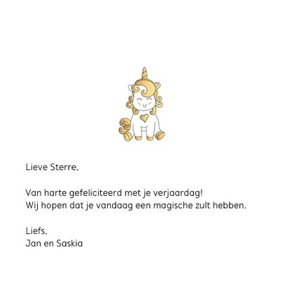 Verjaardagskaart Unicorn goud 3