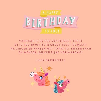 Verjaardagskaart unicorn patroontje vierkant 3