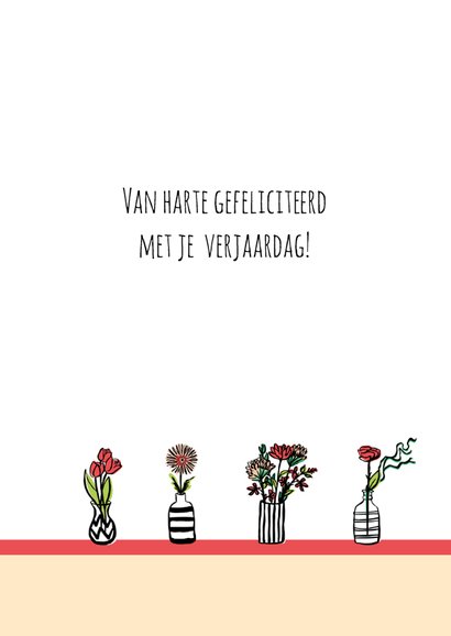 Verjaardagskaart vaasjes met bloemen 3