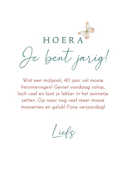 Verjaardagskaart veertig met bloemen in pastel 3
