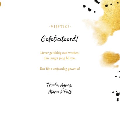 Verjaardagskaart 'vijftig' met polaroid en gouden waterverf 3