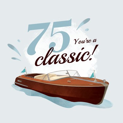 Verjaardagskaart vintage boot kapitein 75 jaar full speed 2