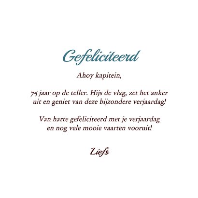 Verjaardagskaart vintage boot kapitein 75 jaar full speed 3