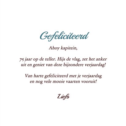 Verjaardagskaart vintage boot kapitein 75 jaar full speed 3