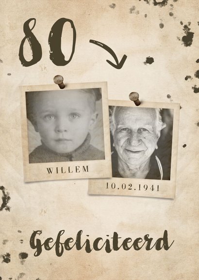 Verjaardagskaart vintage met leeftijd en foto's | Kaartje2go