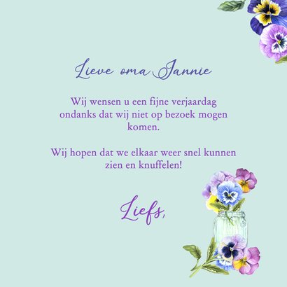 Verjaardagskaart viooltjes in vaasjes 3