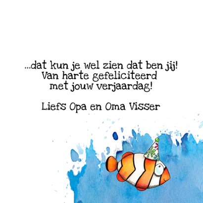 Verjaardagskaart vis met feesthoed 3