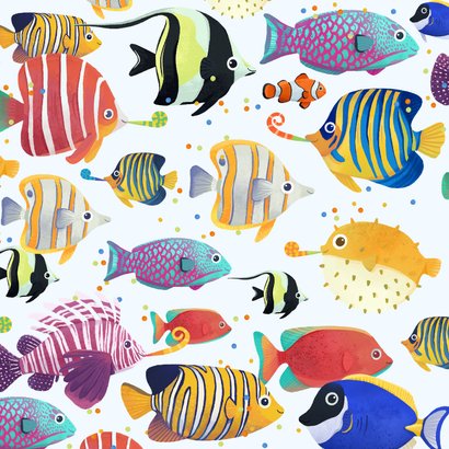 Verjaardagskaart vissen birthday fishes kleurrijk confetti 2