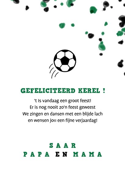 Verjaardagskaart voetbal met foto en spetters 3