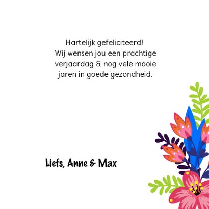 Verjaardagskaart vogel op kooi en bloemen 3