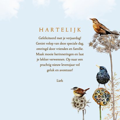 Verjaardagskaart vogels op takken 3