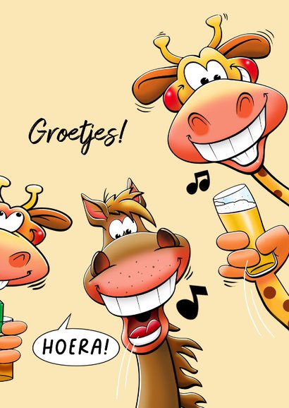 Verjaardagskaart voor de jarige met vrolijke dieren 3