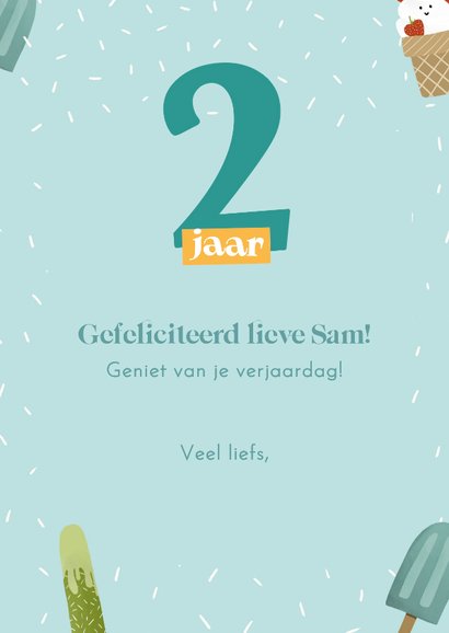 Verjaardagskaart voor een 2-jarige met heel veel ijsjes 3