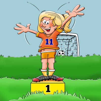 Verjaardagskaart voor voetballend meisje rond de 10 jaar 3