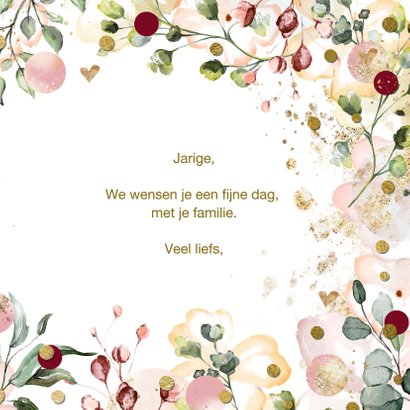 Verjaardagskaart voor vrouw met confetti en bloemen 3