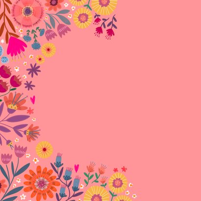 Verjaardagskaart vrolijk met bloemen in roze 2