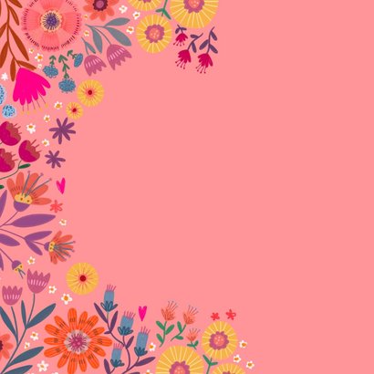 Verjaardagskaart vrolijk met bloemen in roze 2