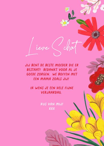 Verjaardagskaart vrolijke bloemen en foto roze 3