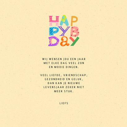 Verjaardagskaart vrolijke letters 'Happy Bday' 3