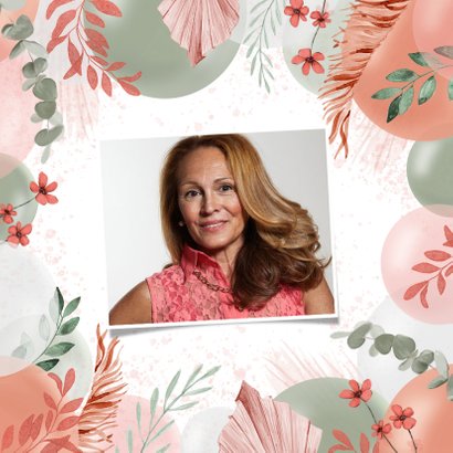 Verjaardagskaart vrouw bloemen ballonnen happy birthday 2
