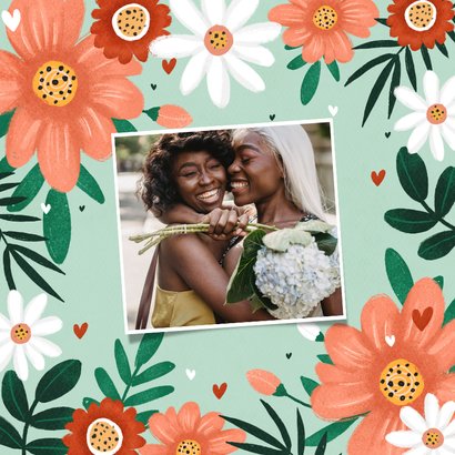 Verjaardagskaart vrouw bloemen hartjes happy birthday 2