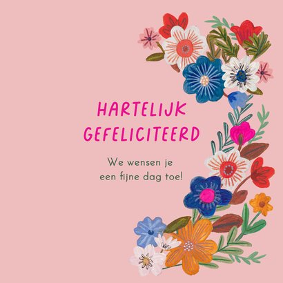 Verjaardagskaart vrouw bloemenkrans kleurrijke illustratie 3