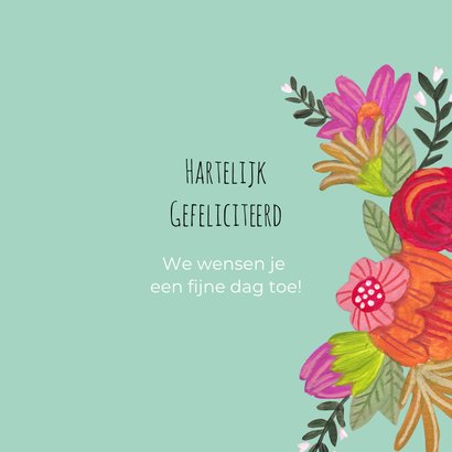 Verjaardagskaart vrouw kat bloemen kleurrijk 3