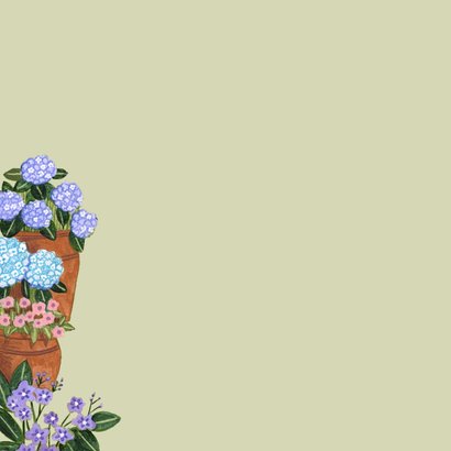 Verjaardagskaart vrouw met bloemen en kas 2
