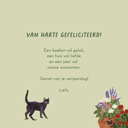Verjaardagskaart vrouw met bloemen en kas 3