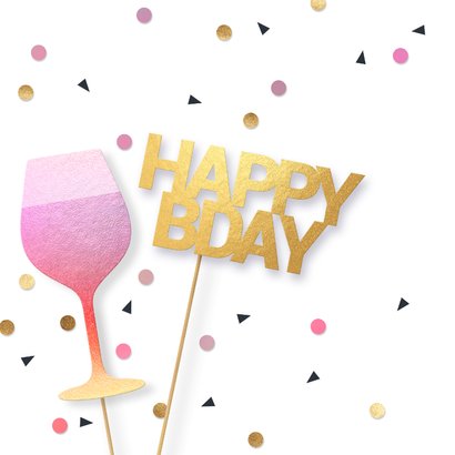 Verjaardagskaart vrouw wijn en confetti props  2
