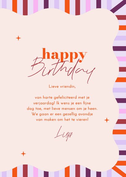 Verjaardagskaart wave strepen lila happy birthday leeftijd 3