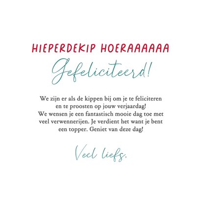 Verjaardagskaart wees er als de kippen bij 3