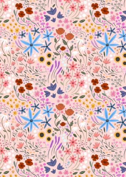 Verjaardagskaart wildbloemen explosie roze 2