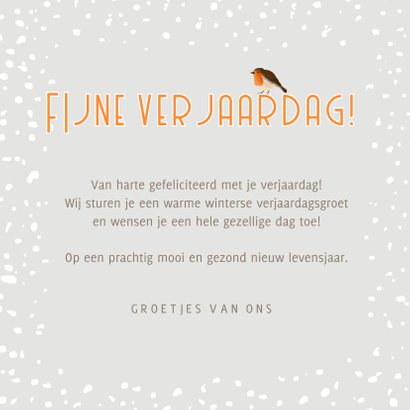 Verjaardagskaart winter met een roodborstje in de sneeuw 3