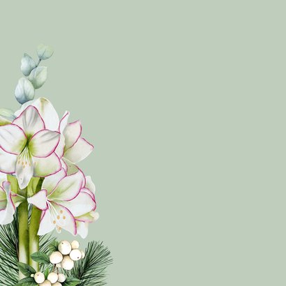 Verjaardagskaart witte amaryllisbloemen eucalyptus 2