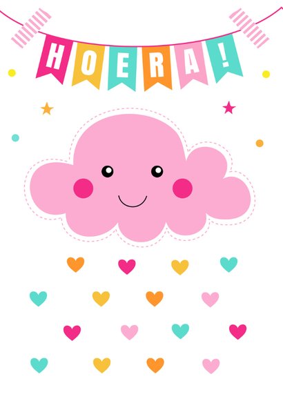 Verjaardagskaart wolkje roze slinger 2