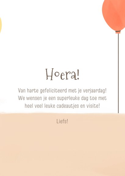 Verjaardagskaart zandkasteel krab ballonnen schep 3