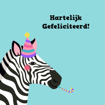 Verjaardagskaart zebra met feesthoed 2