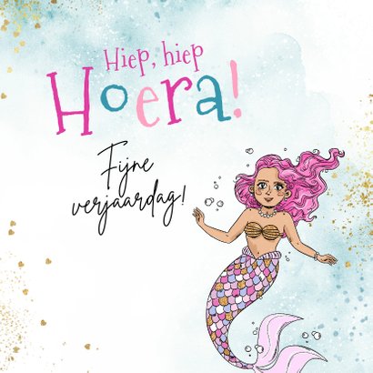 Verjaardagskaart zeemeermin illustratie watercolour goud 2
