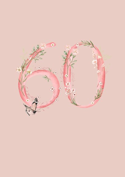 Verjaardagskaart zestig met bloemen in pastel 2