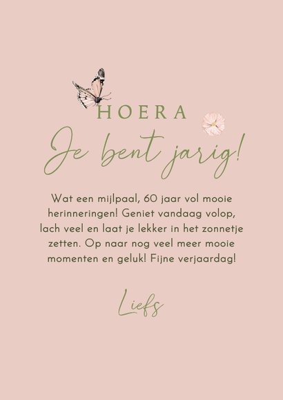 Verjaardagskaart zestig met bloemen in pastel 3