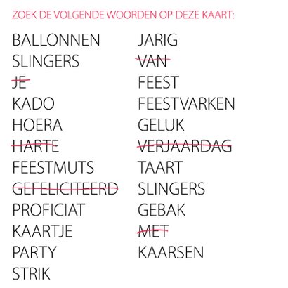 verjaardagskaart zoekwoordpuzzel 2