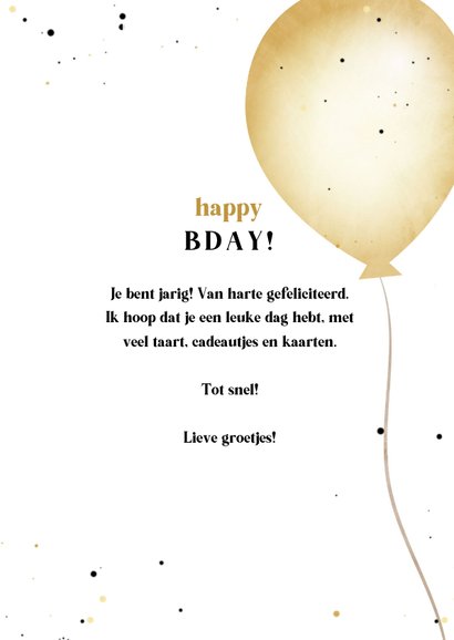 Verjaardagskaart zwart wit goud tijdschrift met ballonnen 3
