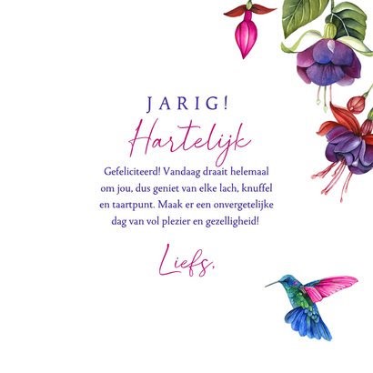 Verjaardagskaartfuchsiabloemen kolibrie 3